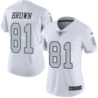 Nike Las Vegas Raiders #81 Tim Brown White Women's Stitched NFL Limited Rush Jersey